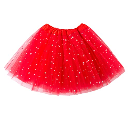 Jastore Tutu Rock mädchen Kinder Tutu Tanzkleid Balletttanzkleid Geburtstag Party Tüllrock mit Glitzersternen (2-8 Jahre, Rot) Cover