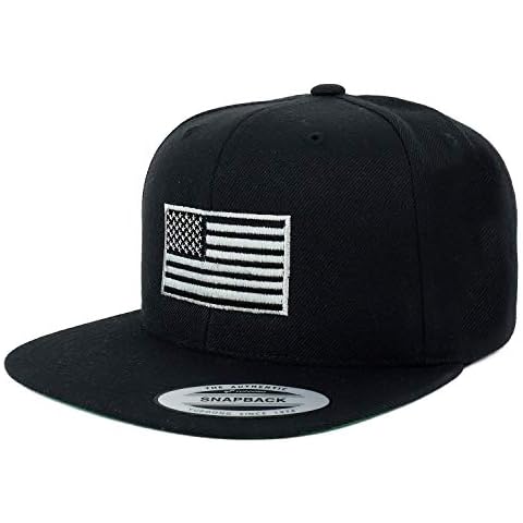 Armycrew Flexfit Oversize XXL Grey American Flag Embroidered Structured Flatbill Snapback Cap - Black - 2XL Cover