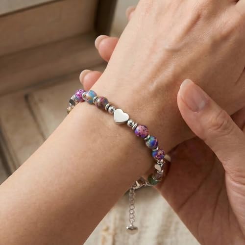 Image of Gifts for Women & Girl, Healing Natural Stone Beads Heart Bracelets with Quote Card, Back to School Valentines Mothers Day Graduation Christmas Birthday Gifts