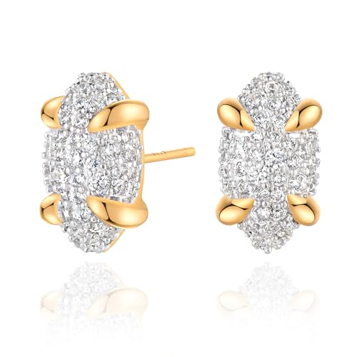 Gold Stud Earrings for Women 14K Gold Plated S925 Sterling Silver Post Hypollergenic Cubic Zirconia...