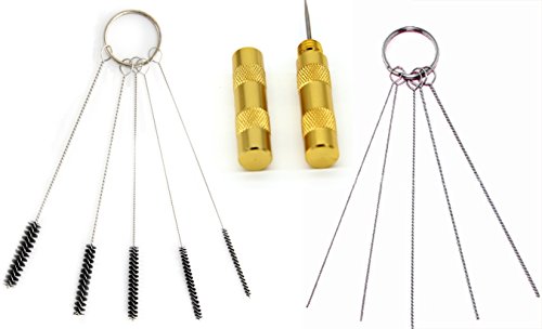 SYWHZ 3 in One Airbrush Cleaning Kit Tools(Include Five Diameters Nylon Brushes & Five Nozzle Cleaning Needles & One Golden Colour Needle Tool)
