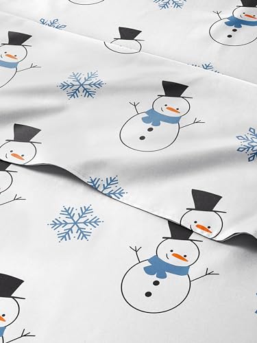 Twin XL Christmas Snowman Sheet Set - Holiday Xmas Pattern Bedding Set - Deep Pockets - Snug Fit - 3 Piece - Wrinkle Free - Comfy & Cooling Festive Winter - Holiday Sheets for Women, Men, Kids & Teens