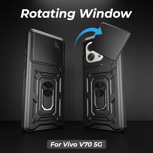 Image of A rtistque Armor Bumper Back Cover Case for Vivo V70 / V70 Elite 5G | Ring Holder Stand | Sliding Camera Protection | Shockproof Heavy Duty Design | Vivo V70 Back Cover - Black