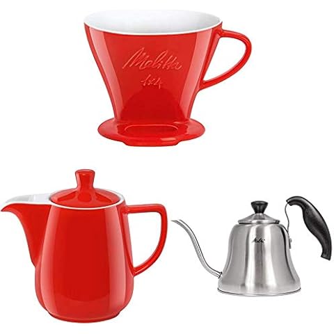 Melitta 219032 Filter Porzellan-Kaffeefilter + 219094 Kanne Porzellan Kaffeekannee + Handbrüh-Wasserkessel Cover