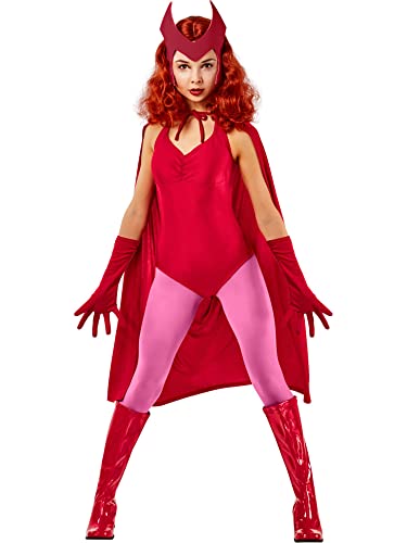 Rubies Disfraz Wanda Maximoff para mujer, Jumpsuit, capa, accesorios para los brazos y tocado. Oficial Marvel, para Carnaval, Navidad, Cumpleaños, Fiestas y Halloween.