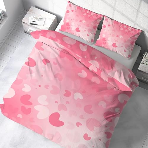 Housse de couette 160x200 rose zippée parure lit microfibre anti-plis