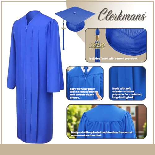 Image of CLERKMANS Unisex Adult Matte Graduation Gown, Choir Robe
