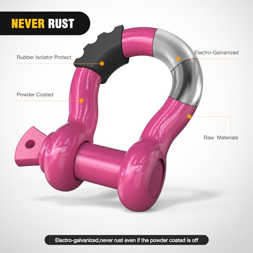 Image of Nilight 2 Pack 3 /4 inch D-Ring Shackle with 7 /8 inch Screw Pin 41,887lbs Break Strength, Heavy Duty Off Road Recovery Shackle with Isolators Washers for Use with Tow Strap, Winch, Off-Road Truck Vehicle