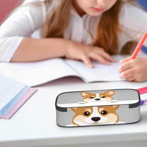 Image of Corgi Dog Pencil Bag Cute Puppy Animal Pet Head Gray White Big Capacity Pencil Case Pencil Pouch Pen Bag School Students Boy Girl