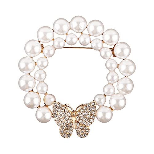 Image of Pearl Diamond Brooch Pins for Dress Sweater Scarf, Wedding Party Decoration Birthday Christmas Gift