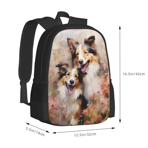 Compact Unisex 17 Inch Backpack Dogs Flowers Watercolor Streamlined Design for Urban Mobility Quick Trips & Daily Tasks3