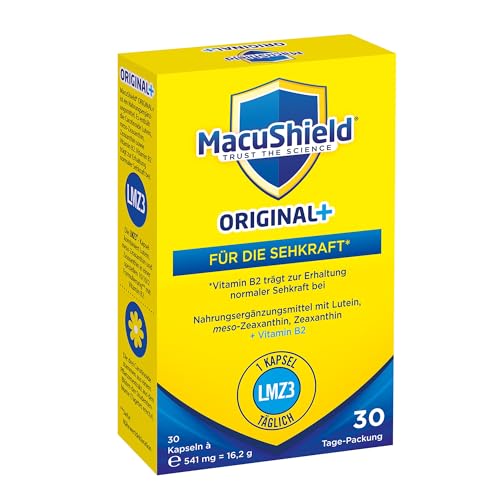 MacuShield Original+ unterstützt den Erhalt der normalen Sehkraft* mit Lutein Zeaxanthin und meso-Zeaxanthin + Vitamin B2*. 30-Tage-Packung