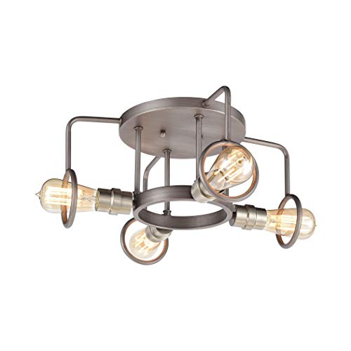 Best Cyber Monday 🔥 Elk Lighting 57104/4 Billings 4-Light Semi Flush Mount, Weathered Zinc, Satin Nickel
