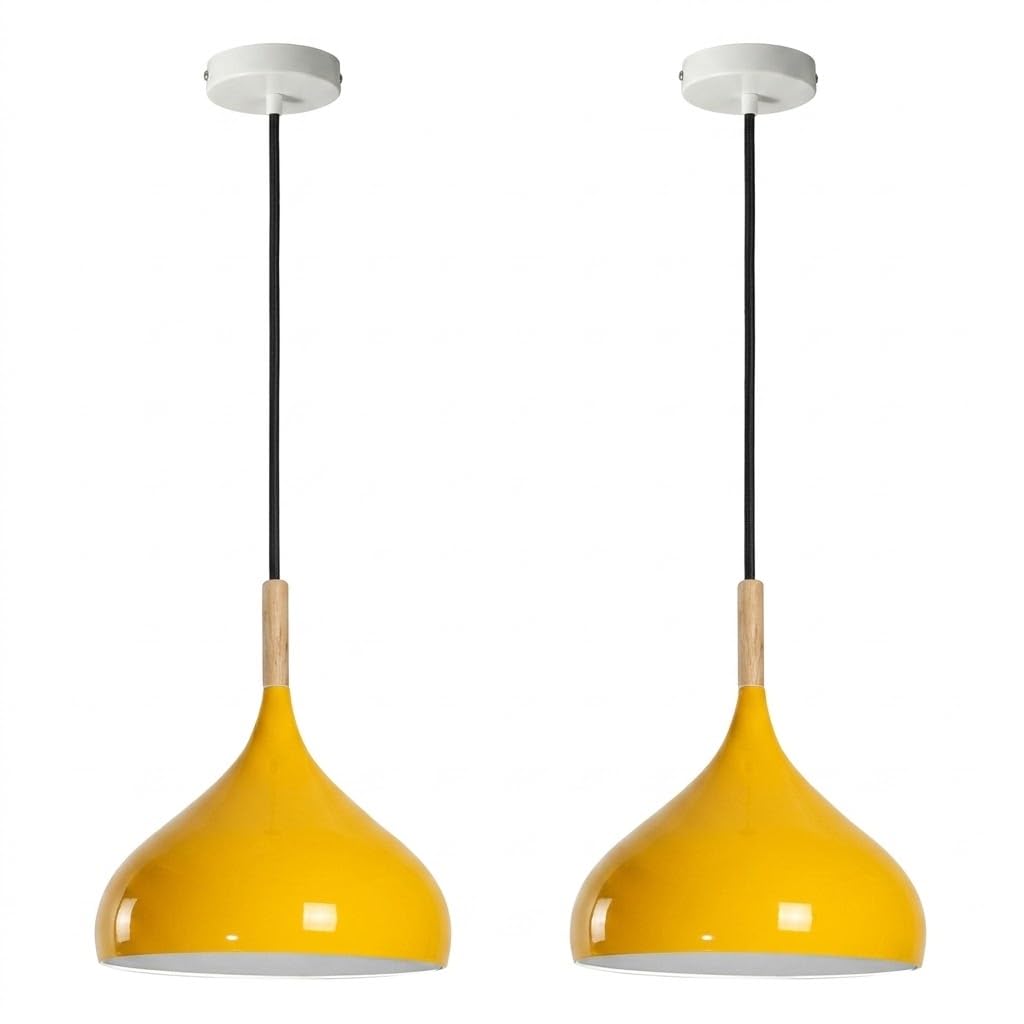LEDSone Vintage Adjustable Pendant Light Fitting 31.5 cm Light Shade Industrial White Ceiling Fixture with E27 Holder Metal Lampshade for Kitchen, Dining Room, Home Island (2-Pack)