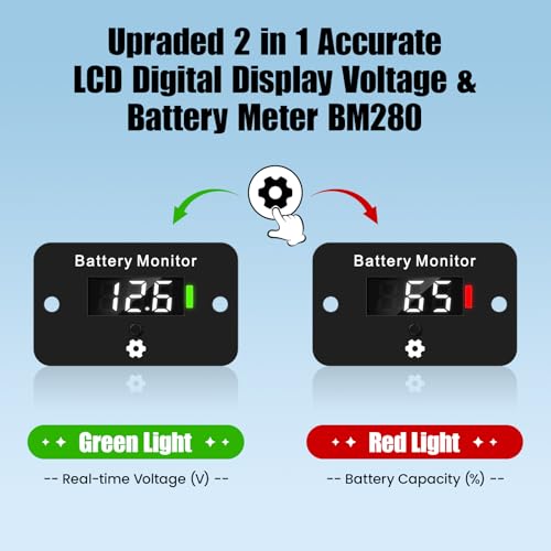 Image of 12V 24V 36V 48V 60V 72V Golf Cart Battery Meter, ELMCONFIG Front Setting and Switch Key Battery Capacity Voltage Indicator Gauge Acid and Lithium ion Indicator for Golf CART Yamaha Club CAR EZGO