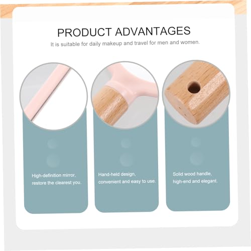 Espejo de maquillaje portátil con mango de madera rosa miniatura 4