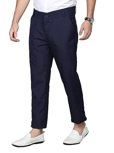 Image of CHKOKKO Men Mid Rise Slim Fit Solid Regular Trouser