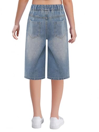 Aislor Kids Girls Jeans Wide Leg Denim Cropped Pants Loose Fit Denim Cropped Trousers Cowboy Bottoms with Pockets2
