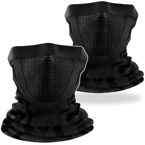 ENONEO Calentador de Cuello Mascarilla Moto para Hombre Mujer Alta Elasticidad Braga Cuello Ciclismo Termica Transpirable Pasamontañas Esqui Bandana Cuello para Running Bicicleta (Negro 2pcs)