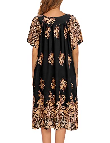 Image of Ekouaer Womens Nightgown Short Sleeve House Dress with Pockets-Floral Print Mumu Dress