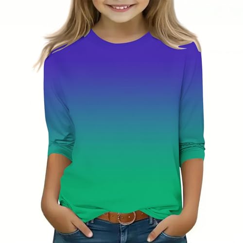 Girls 3/4 Sleeve Tops Gradient Graphic Tees Shirts Cotton T-Shirts Summer Casual Round Neck Tshirts