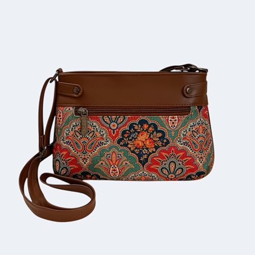 Image of JUGNU Sling Bag for Women, Jute Fabric, Crossbody Style, Slim Design, Multicolour, Medium Size, Lightweight, Adjustable Strap, Zipper Closure, 5 Pockets
