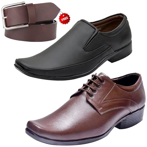 Image of Fashionable Trendy Formal Shoes /Party Shoes / 2 Shoes Combo with Free Belt for Men and Boys -P2625