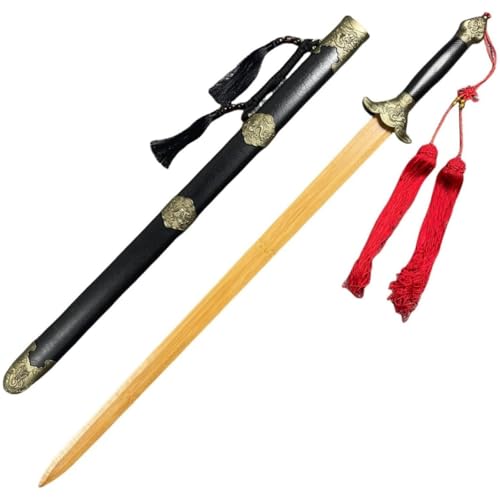 太極剣 木刀 竹剣 居合練習刀 全長97cm 剣道 素振り用 初心者 剣術 練習用 筋トレ トレーニング用 舞台道具 室内 ロールプレイング 軽量 耐久性 伝統 武道 パフォーマンス 小道具 プレゼント (B)