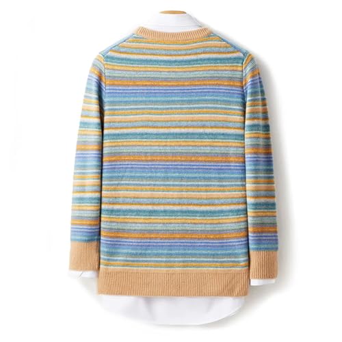Men's 100Percent Merino Wool Pullover Sweater Retro Color Stripe O-Neck Knitwear Thick Long Sleeve Cashmere Jumper3