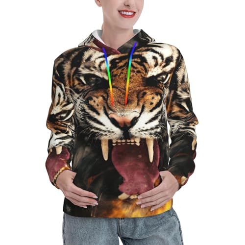 Sweat à capuche tigre femme avec poche kangourou vêtement graphique tendance