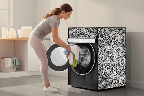 Image of Stylista Washing Machine Cover Compatible for Bosch 8 kg Front Load WAT24463IN Floral Pattern Black