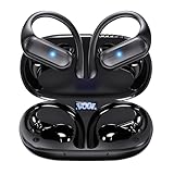 Wireless Earbuds,Bluetooth Headphones 80hrs Play Back Sport Earphones with LED Display Over-Ear Buds with Earhooks Built-in Mic IPX7 Waterproof Headset for Workout Grey -Black