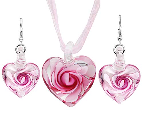 Preisvergleich Produktbild Caimeytie Mädchen Schmuck-Sets Ketten mit Anhänger und Ohrringe Herz Rosa