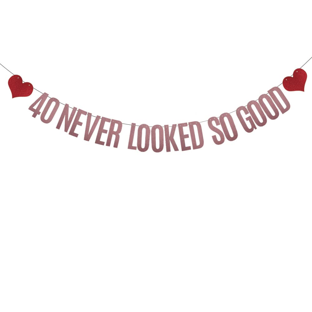 WEIANDBO 40 NEVER LOOKED SO GOOD Rose Gold Glitter Banner,Pre-Strung,40th Birthday/Wedding Anniversary Party Decorations Bunting Sign Backdrops,40