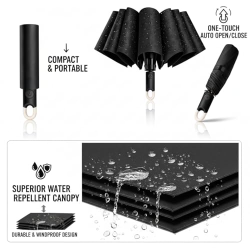 Image of Owme UV Umbrella for Women, Mini Folding Portable 3-Fold Umbrellas | Auto Open & Close for Rain and Sun Protection, Anti-Slip Handle | Windproof Umbrlla for Bedroom, Living Room,Entryway -