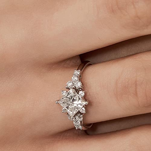 Blocaci Unique Engagement Rings for Women Princess Cut 1-1/3 Carat(ctw) Moissanite Engagement Ring Platinum Plated Silver 10K 14K 18K Gold Wedding Anniversary Promise Rings with Text Engraving4