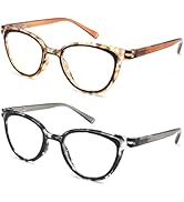 Areyeth Cute Cat Eye Reading Glasses for Women, Blue Light Blocking Readers with Spring Hinge 2 P...
