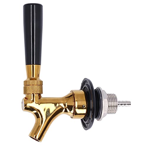Beer Faucet, Beer keg Tap Faucet Brass Stainless Steel 9/12 Drinking Fountain Barrel Draft Keg Tap Dispenser Replacement for 9/12 Caliber Capillaries Connecting(Golden)