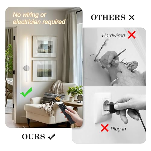 Image of Battery Operated Modern Wall Sconces, Dimmable Wireless Wall Light Set of Two with Remote Control, 3 Color Temperatures, Rechargeable LED Wall Sconce for Bedroom, Living Room,Hallway, 27.6 Inch Chrome