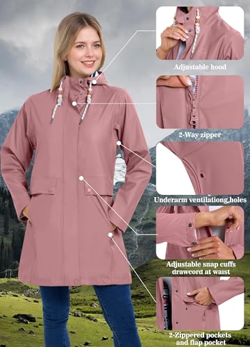 Zdoynto Regenjacke Damen Regenmantel Wasserdicht Mit Kapuze Übergangsjacke Outdoorjacke Frühling Sommer Herbst Rosa M