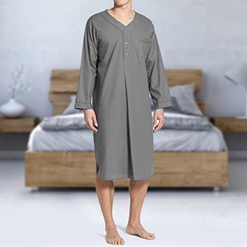 Mens Nightshirt - Cotton Long Sleeve Lounge and Sleep Henley Shirt Pajama - Mens Nightgown, Big Sleeping Top, XXXL3