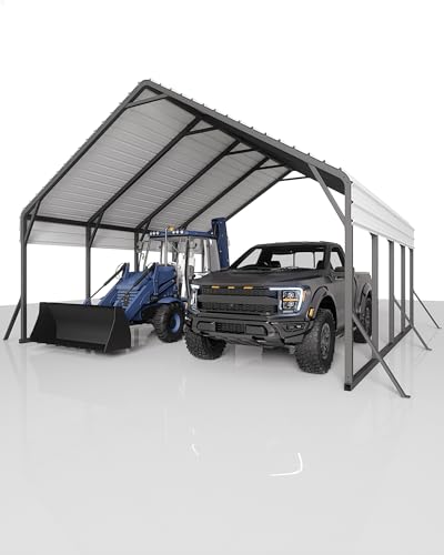 Image of Garveelife 20 ft x20 ft x13 ft Metal Carport for 2 Cars, Heavy Duty Steel Frame for All Weather, Permanent Shelter for Boats, Full-Sized Pickup Trucks, and Tractors, N.W. 800 LBS