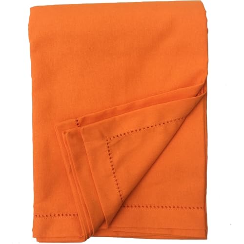 Ragged Rose Cotton Tablecloth for a 6-7 Ft Table, Versatile Table Cloth with Simple Embroidered Hem