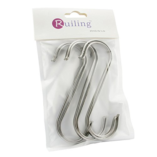 Ruiling 6-Pack Size X-Large Flat S Hooks Heavy-Duty Genuine Solid 304 Stainless Steel S Shaped Hanging Hooks,Kitchen Spoon Pan Pot Hanging Hooks Hangers Multiple Uses. #TOP1