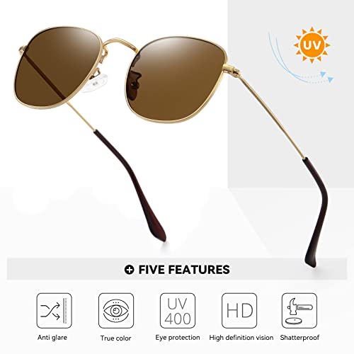 Fozono Retro Square Polarized Sunglasses For Women Men Small Frame Vintage Classic Style Uv400 Protective Gold Frame-Brown Lens #TOP3