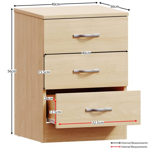 Vida Designs Large Pine Chest of Drawers, 3 Drawer With Metal Handles and Runners, Unique Anti-Bowing Drawer Support, Riano Bedroom Storage Furniture - Image 4