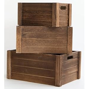 Large Vintage Brown Wooden Crates For Storage,Nesting Handmade Solid Wood Vintage Black Wood Storage Boxes.Storage Crates For Organizing.