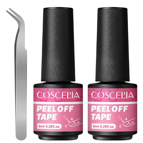 COSCELIA 2pcs 8ml Esmalte de uñas semipermanente Líquido Latex Tape Peel Off Esmalte de uñas...