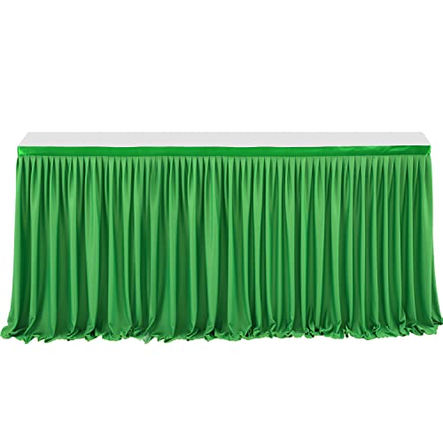 Partisky Green Polyester Table Skirt For Rectangle Tables 12Ft, Wrinkle Resistant Pleated Ruffle Table Cloth For Banquet Wedding Trade Baby Shower Display Gift Dining Table #TOP7