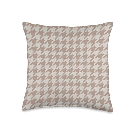 Cream and Tan Houndstooth Pattern Throw Pillow
